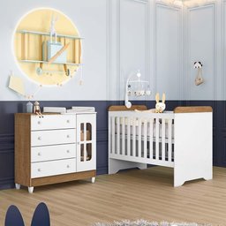 Quarto de Bebê Gabrielle Berço 3 em 1 Cômoda Infantil com Porta Branco Amadeirado Carolina Baby - 1
