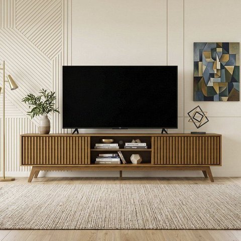 Rack Ripado Retrô para TV até 70 Polegadas Fox 220 cm Cedro