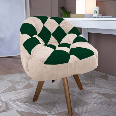 Poltrona Paloma Escritório Sala Giratória Madeira Suede Bege Rosado e Suede Verde - Dominic Decor