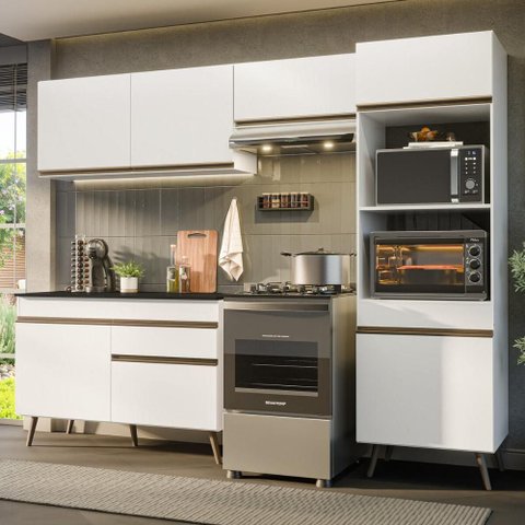 Armário Cozinha Modulada Completa 252cm Florença Multimóveis MP2452 Branco