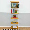 Ver imagem 2 de Estante Torre Industrial de Ferro e Madeira Slim 6 Prateleiras Nozes e Branco