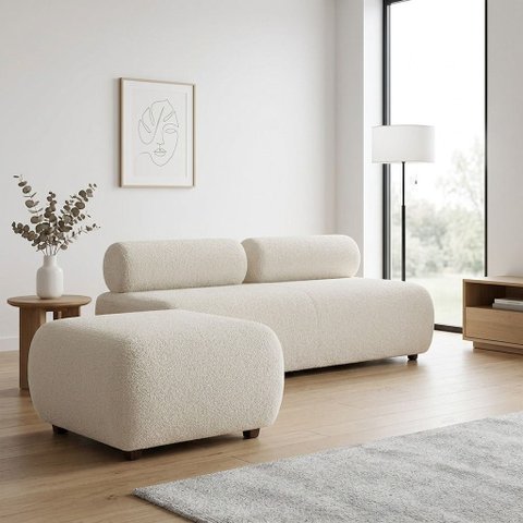 Sofá 3 Lugares e Puff para Sala Orgânico Nara Base Fixa Bouclê Ted D03 - D'Rossi