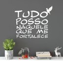 Ver imagem 1 de Adesivo de Parede Decorativo Frase Tudo Posso Naquele que Me Fortalece - Cor Branco