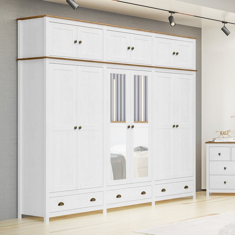 Guarda-roupa Casal 12 Portas 3 Gavetas Topázio Branco/freijó Madeira Pinus - Finestra