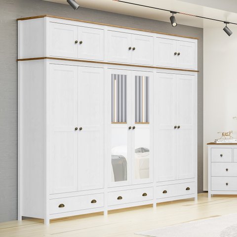 Guarda-roupa Casal 12 Portas 3 Gavetas Topázio Branco/freijó Madeira Pinus - Finestra