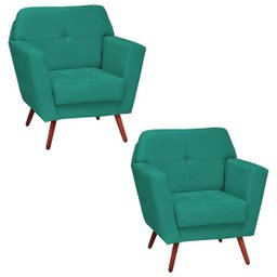 Kit 2 Poltrona Decorativa Esmeralda Suede Verde Tiffany Pés Palito - D'Rossi - 1