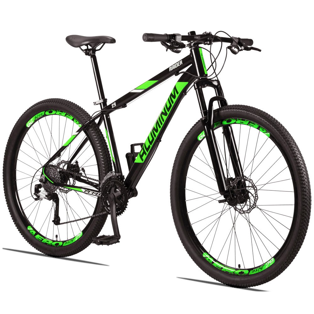 Bicicleta Aro 29 Raider Aluminum 27v Freio a Disco Preto e Verde Tam: 19 - 3