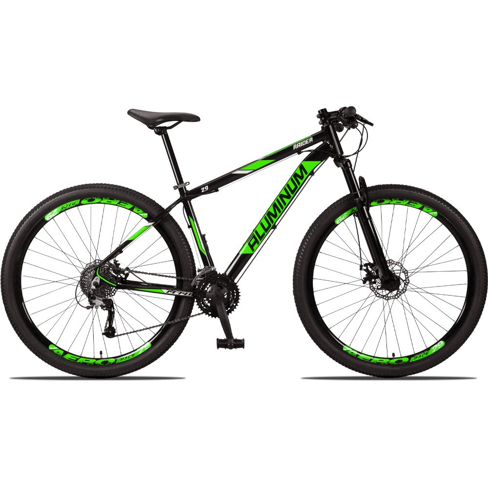 Bicicleta Aro 29 Raider Aluminum 27v Freio a Disco Preto e Verde Tam: 19 - 1