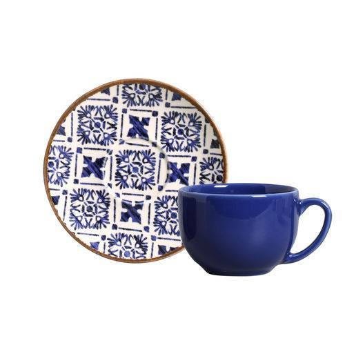 Jogo De Xícaras De Chá Coup Asteca Porto Brasil Cerâmica Azul 6 Peças