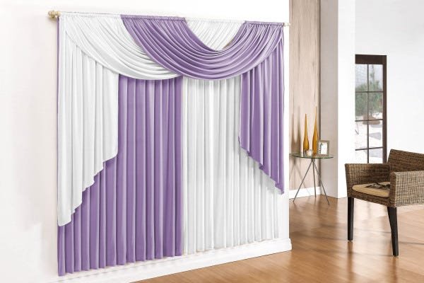 Cortina Elegance - 3,00m x 2,80m Varão Duplo - Lilás e Branco - 1