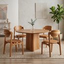 Ver imagem 1 de Conjunto Mesa de Jantar Helena Tampo Organico Laminado 4 Cadeiras Celeste Marrom/Star Caramelo/Imbuia