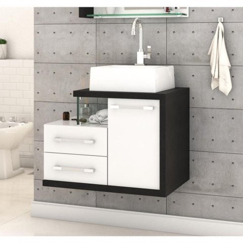 Gabinete Armario P-banheiro (balcao C-cuba Q355) Legno 650 Branco Chess C-preto Ônix