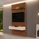 Ver imagem 2 de Painel Ripado para Sala Tv 60 Pol com Bancada Suspensa 143x240cm Facile D05 Freijó - Lyam Decor