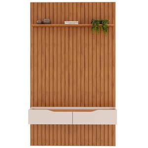 Painel Ripado para Sala Tv 60 Pol com Bancada Suspensa 143x240cm Facile D05 Freijó - Lyam Decor