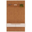 Ver imagem 1 de Painel Ripado para Sala Tv 60 Pol com Bancada Suspensa 143x240cm Facile D05 Freijó - Lyam Decor