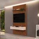 Ver imagem 5 de Painel Ripado para Sala Tv 60 Pol com Bancada Suspensa 143x240cm Facile D05 Freijó - Lyam Decor
