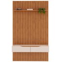 Ver imagem 2 de Painel Ripado para Sala TV 60 pol com Bancada Suspensa 143x240cm Facile D05 Freijó - Lyam Decor