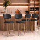 Ver imagem 1 de Kit 4 Banquetas Alta Sala de Jantar Lisa Pés Champanhe PU Preto m² - Monari Design