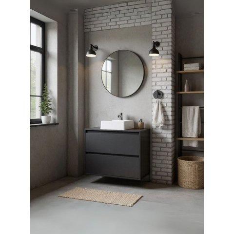 Gabinete para Banheiro com Cuba e Espelho Redondo 80cm Mdf Grafite Dubai - On Móveis