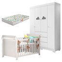 Ver imagem 1 de Berço Americano Lara e Guarda Roupa Infantil Ane Branco Brilho com Colchão Gazin – Phoenix Baby