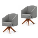 Ver imagem 2 de Kit 2 Poltronas Giratórias Linho Premium Base Madeira Maciça Juliana