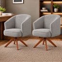 Ver imagem 1 de Kit 2 Poltronas Giratórias Linho Premium Base Madeira Maciça Juliana