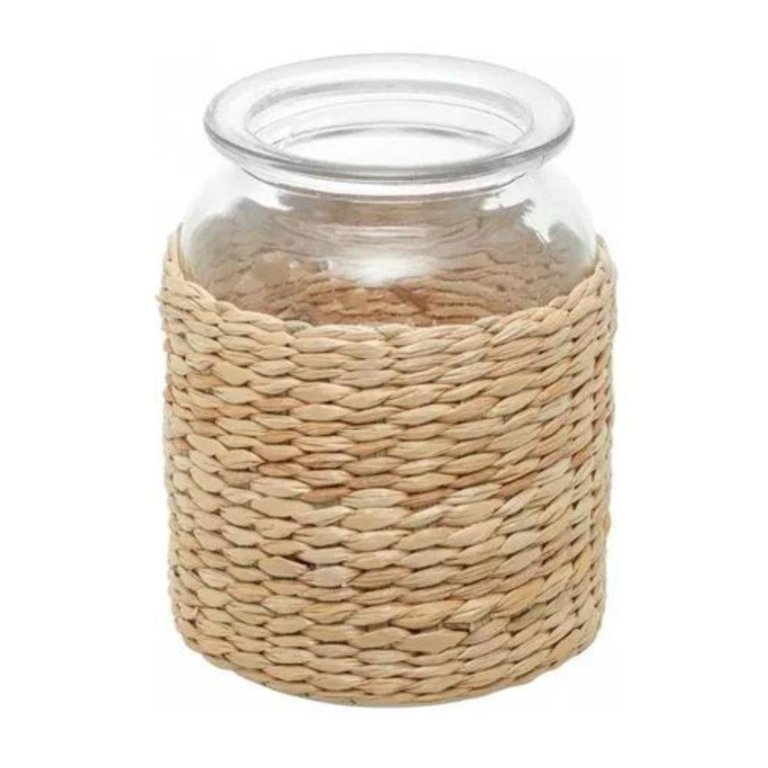 Vaso de Vidro e Fibra Natural Wolff 10cm X 14cm