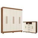 Ver imagem 1 de Guarda Roupa Casal Toledo 6 Portas de Bater 2 Gavetas MDP Cômoda Havana Master Jatobá Areia Santos