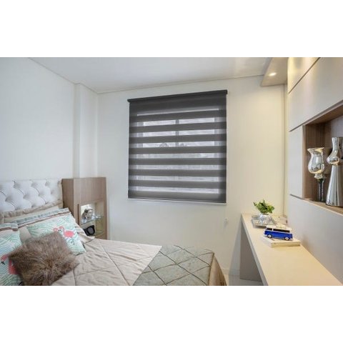Persiana Rolo Dupla (2,00Lar. x 1,80Alt.) Double Vision Tecido Translucido Preto - Vogaflex