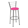 Banqueta Alta Cromada com Encosto para Cozinha Assento Rosa - 1