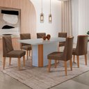 Ver imagem 1 de Mesa de Jantar Isadora 180cm Tampo Mdf Vidro Canto Copo com 6 Cadeiras Isadora Moderna Mobília