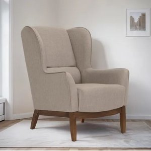 Poltrona Dekorien Milena Linho Mescla Bege Alto Acabamento