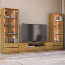 Ver imagem 1 de Estante para TV e Home Theater até 84 Polegadas MDF 340CMX200CM 2 Cristaleiras Liz Yescasa Carvalho