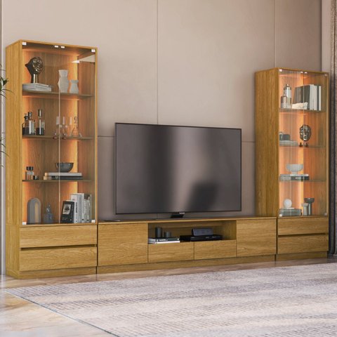Estante para TV e Home Theater até 84 Polegadas MDF 340CMX200CM 2 Cristaleiras Liz Yescasa