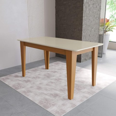 Mesa de Jantar Retangular Tampo de Vidro Fidelitá Génova 160cm