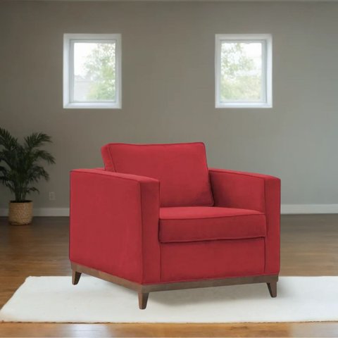 Poltrona Aspen Base Fixa Madeira Suede Vermelho Sala de Estar Recepção