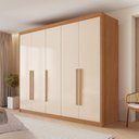 Ver imagem 1 de Guarda Roupa Casal Bari 5 Portas 8 Gavetas 100% MDF Bege/Cinamomo/Off White