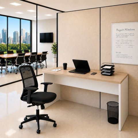 Conjunto Mesa de Escritório 1.60x60cm + Cadeira Ergonômica Reclinável Pistão Classe 4