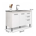 Ver imagem 3 de Balcão Cozinha para Pia 120cm 3 Portas 2 Gavetas Branco