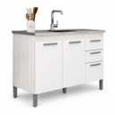 Ver imagem 2 de Balcão Cozinha para Pia 120cm 3 Portas 2 Gavetas Branco