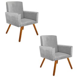 Kit 2 Poltrona Decorativa Nina Suede Cinza com Encosto Alto - D'Rossi - 1