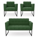 Ver imagem 1 de Kit 1 Sofá Namoradeira e 2 Poltronas Elisa Suede Base Metálica Industrial Preto - D'Rossi Verde