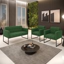 Ver imagem 2 de Kit 1 Sofá Namoradeira e 2 Poltronas Elisa Suede Base Metálica Industrial Preto - D'Rossi Verde