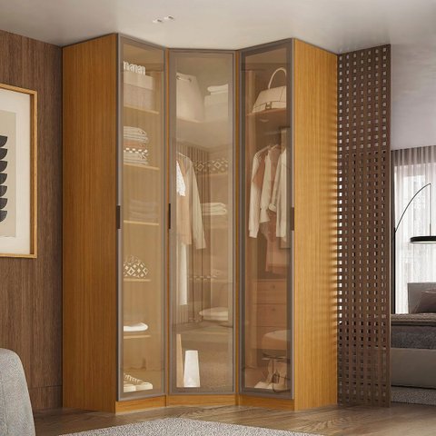 Guarda Roupa de Canto Obliquo 3 Portas Reflecta MDF Altezza Belmax:Freijó