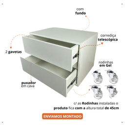 Gabinete Organizador 2 Gavetas para Banheiro Decorativo com Rodinhas em Gel 70x40x30cm - 3