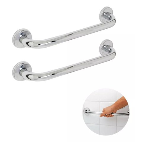 Barra Alça de Apoio para Banheiro Inox para Idosos 60cm - 2un