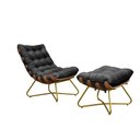 Ver imagem 1 de Kit Poltrona Com Puff Pés Cruzados Dourado Suede Preto