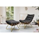Ver imagem 2 de Kit Poltrona Com Puff Pés Cruzados Dourado Suede Preto