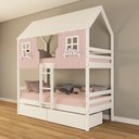 Ver imagem 1 de Beliche Casinha Encantada com 02 Gavetas Madeira Maciça Rosa/ Branco Housin