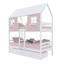 Ver imagem 2 de Beliche Casinha Encantada com 02 Gavetas Madeira Maciça Rosa/ Branco Housin